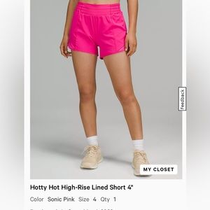 Hotty Hot High-Rise Lined 4” Sonic Pink Size 4